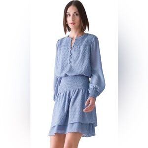White House Black Market Periwinkle Smocked Blouson Dress Size Medium